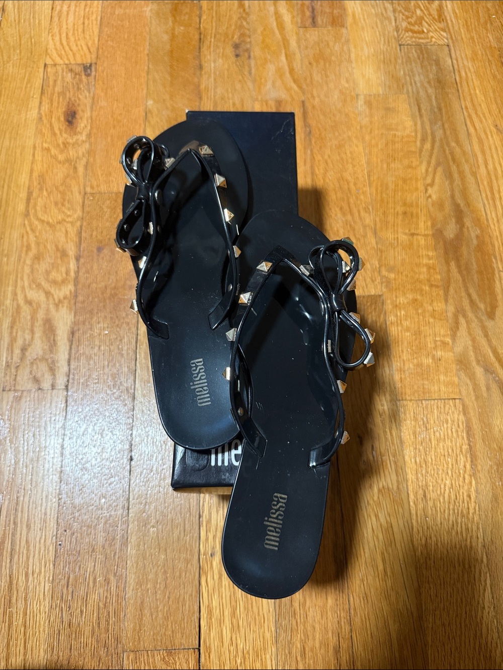Melissa Harmonic Black Studded Bow Jelly Sandals for Women